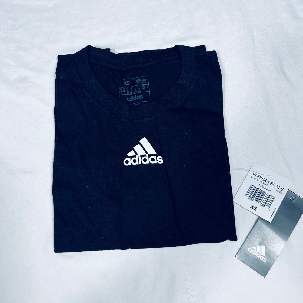 Adidas Women Fresh SS Tee Black White Logo Short Sleeve T-Shirt HS0844 XS New